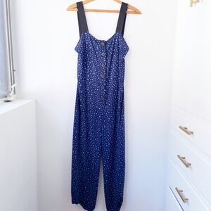 Creatures of Comfort Blue Star Silk Jumpsuit with Black Ribbon Straps